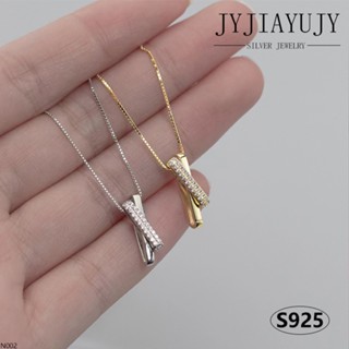 Jyjiayujy สร้อยคอเงินสเตอร์ลิง 100% จี้รูปตัว X ประดับเพทาย สีขาว 2 สี สไตล์เกาหลี เครื่องประดับแฟชั่น สําหรับผู้หญิง N002