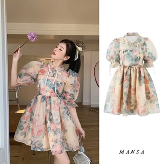 MANSA Flower Puff Sleeve Princess Dress ชุดเจ้าหญิง เดรสลายดอกไม้  ชุดราตรี