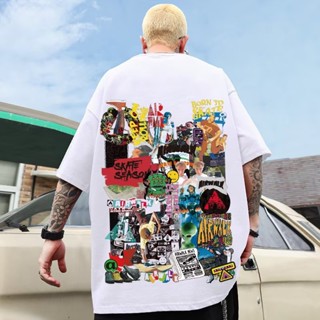 Couple Wear American Retro Casual Round Neck Short-Sleeved t-Shirt Men Women Summer Street High Hip-Hop Graffiti Pr_02