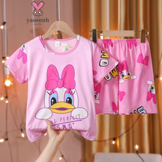 【YAOEENH】ชุดนอนแขนสั้น กางเกงขาสั้น ลายการ์ตูนน่ารัก แบบบาง …