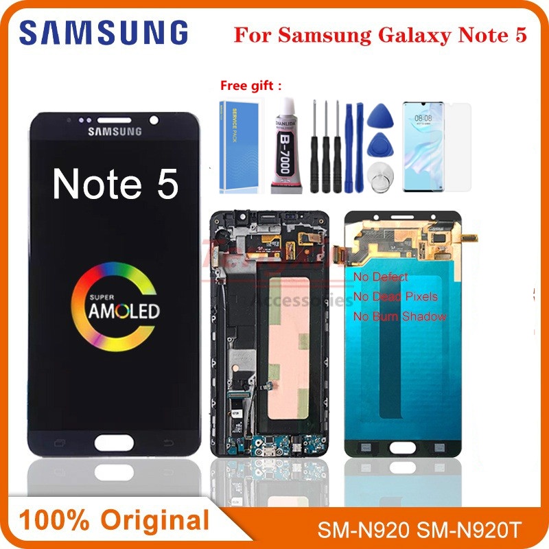 หน้าจอสัมผัสดิจิทัล AMOLED 5.7 นิ้ว สําหรับ Samsung Galaxy Note 5 LCD N920 N920F N920A N920C Galaxy 