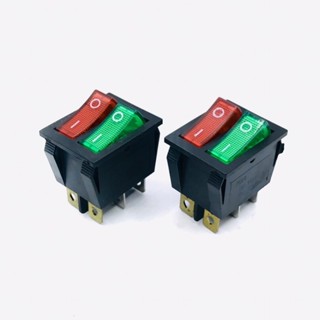 สวิตซ์รุ่น KCD6 -15A-250VAC Switch ON OFF แบบคู่แดงเขียว 6 ขา มีสินค้าพร้อมส่งในไทย