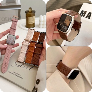 สายนาฬิกาข้อมือ หนังวัวแท้ แบบถัก แฟชั่น สําหรับ iwatch 8 6 SE 7 5 4 3 49 มม. 41 มม. 45 มม. 44 มม. 40 มม. 42 38 มม.