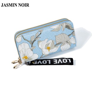 Jasmin NOIR กระเป๋าสตางค์ ใบยาว มีซิปคู่ พิมพ์ลายดอกไม้ สําหรับผู้หญิง