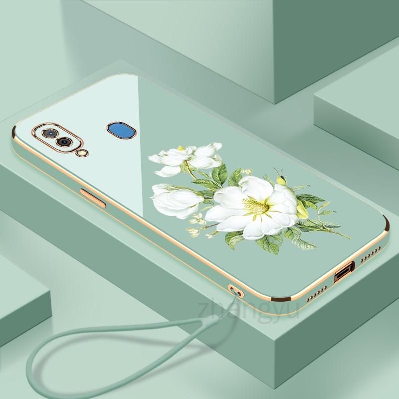 กรณีจัสมิน flowe Samsung A30 A20 A205 A305 เคสโทรศัพท ์ Ultra-thin Electroplating Smooth เคสโทรศัพท ์ มุมขวาขอบซิลิโคนกันกระแทกดอกไม ้ เคสโทรศัพท ์