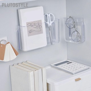  PLUTOSTYLE ถังเก็บกาวติดผนังพลาสติกใสแบบลอยตัวที่เก็บของตั้งโต๊ะออแกไนเซอร์สำหรับห้องน้ำในห้องนอน