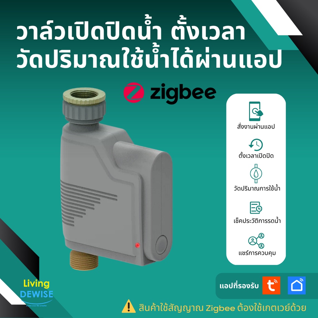 Tuya วาล์วต่อก็อกน้ำ Zigbee เปิดปิด ตั้งเวลาได้ วัดปริมาณใช้น้ำผ่านแอป แชร์การควบคุม