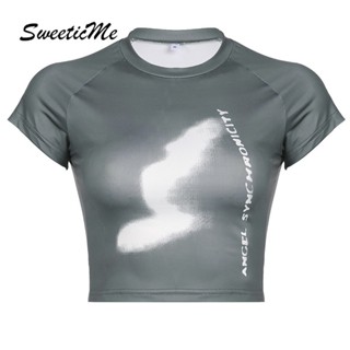 Sweeticme ใหม่ เสื้อยืดลําลอง แขนสั้น คอกลม พิมพ์ลายตัวอักษร เข้ากับทุกการแต่งกาย แฟชั่นสําหรับสตรี 2023