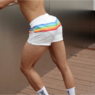 Stylish Mens Shorts Mens Rainbow Beach Quick-Drying Shorts Casual Fitness Running Sports Pants Summer Mens Tide nAK5