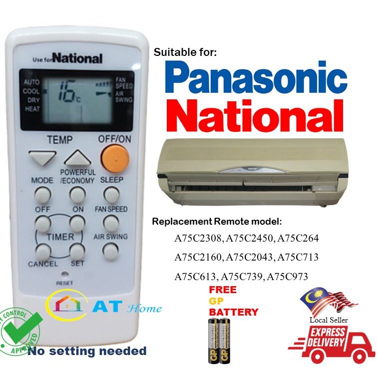 Universal Air Conditioner รีโมทคอนโทรลสําหรับ Panasonic National A75C2308 A75C2450 A75C2160 A75C2043 CS-C9BKN
