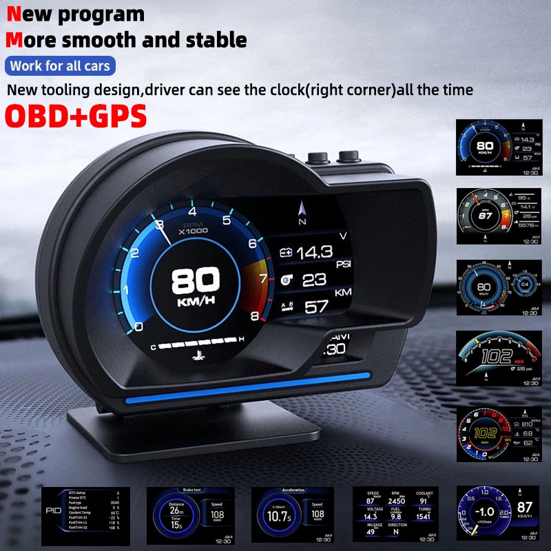 Cbw เครื่องสแกนเนอร์ดิจิทัล P6 GPS OBD OBD2 วัดความเร็วน้ํา เทอร์โบบูสต์ RPM สําหรับรถยนต์