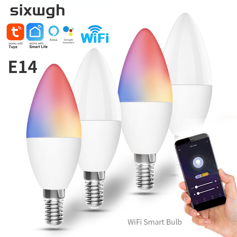 Tuya หลอดไฟอัจฉริยะ WiFi E14 3.5W LED RGB สีขาว หรี่แสงได้ รองรับแอพ Smart Life รองรับ Alexa Google 