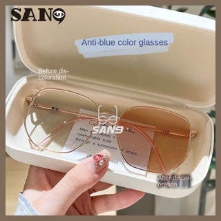 【photochromic Eyeglasses】cod (San9) แว่นตาโลหะ ป้องกันแสงสีฟ้า สไตล์เกาหลี สําหรับผู้หญิง 2023