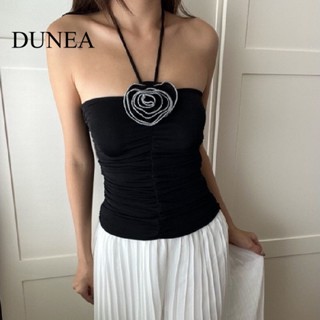 Dunea เสื้อท็อปส์ ผ้าเช็ดทําความสะอาด ลายดอกไม้ เซ็กซี่ สําหรับผู้หญิง