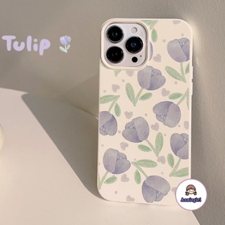 ไอโฟน 11 เคสโทรศัพท์มือถือ TPU แบบนิ่ม ลายดอกไม้ทิวลิป สีม่วง ป้องกันสิ่งสกปรก สําหรับ IPhone 14 Pro Max 13 Pro Max 12 11 Pro Max 14 Plus X XR 8 7 Plus SE