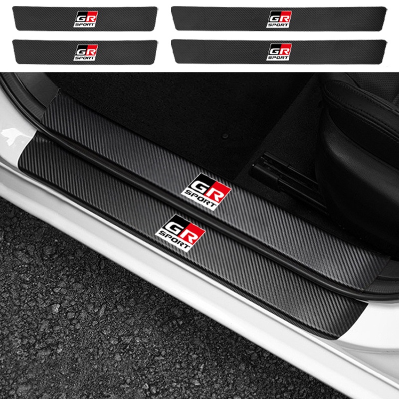 Toyota GR สติกเกอร์คาร์บอนไฟเบอร์ ป้องกันรอยขีดข่วน สำหรับติดประตูรถยนต์ Threshold stickers Hilux Yaris Corolla Fortuner