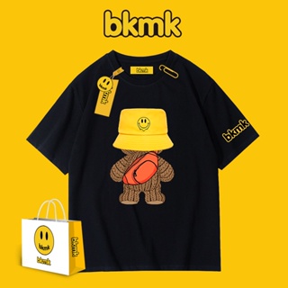 Bkmk เสื้อยืดแขนสั้น ผ้าฝ้าย ทรงหลวม ลายหมี สไตล์อเมริกัน สตรีท เหมาะกับฤดูร้อน สําหรับผู้ชาย