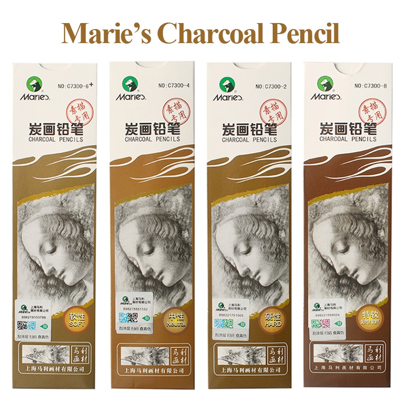 Angel Mark Maries C7300 Sketch Charcoal Pencil 12 ชิ้น Soft/Medium/Hard/Extra-soft Drawing - รูปที่ 2