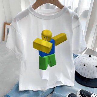 Roblox เสื้อยืดลําลอง แขนสั้น พิมพ์ลายการ์ตูนเกมกระบองทราย สําหรับเด็ก