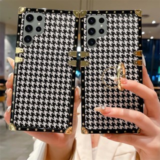 สําหรับ Vivo V27E V27 Pro V25 V23E V23 5G V25E 4G V21E V21 V20Pro V20 V20SE S1 Pro V17Pro เคสมือถือ Soft TPU Case เคสป้องกัน Trend Houndstooth Fashion Leather Cover กันกระแทก ที่หรูหรา และขาตั้ง