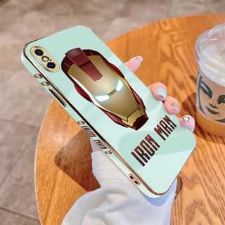 เคสไอโฟน iPhone 6 6S 7 8 Plus X XR XS MAX เคสโทรศัพท์มือถือ แบบนิ่ม ลายการ์ตูนซุปเปอร์ฮีโร่มาร์เวล ขอบสี่เหลี่ยม หรูหรา