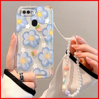 ใหม่ เคสโทรศัพท์มือถือแบบใส ลายดอกไม้สีฟ้า พร้อมสายคล้องข้อมือ สําหรับ OPPO F9 F9 TYQN