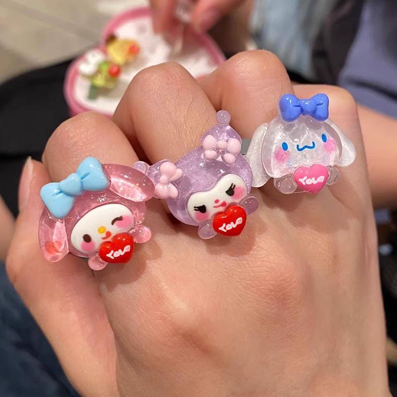SANRIO XINYIA แหวนเรซิ่น รูปหัวใจน่ารัก แบบสร้างสรรค์ สําหรับผู้หญิง และคู่รัก