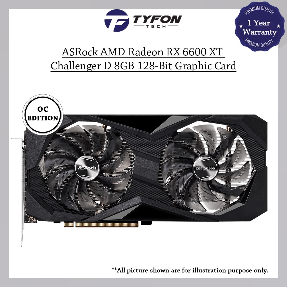 การ์ดจอ ASRock AMD Radeon RX 6600 XT Challenger D 8GB DDR6 128-bit OC Edition RX6600XT CLD 8GO (Refurbished)