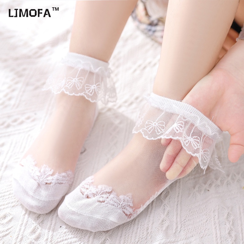 [Local Shipping]KIDS ถุงเท้าสําหรับ อายุ 1-13ปี สาวสีทึบ Breathable ลูกไม้ถุงเท้าเจ้าหญิงอเนกประสงค์