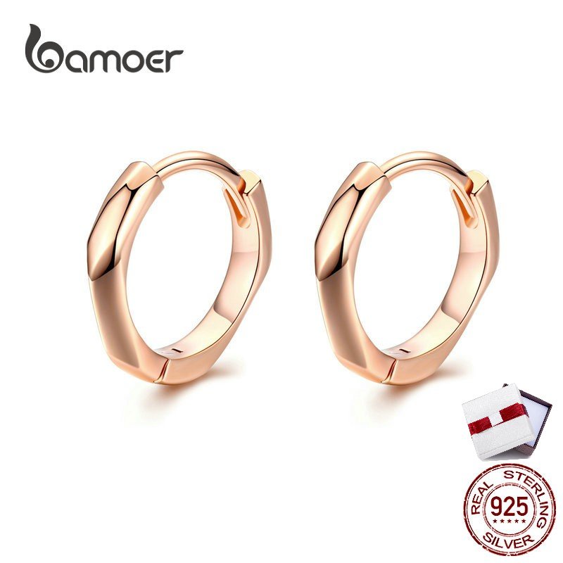 Bamoer ต่างหูห่วงวงกลม เงินแท้ 925 สีโรสโกลด์ สําหรับผู้หญิง