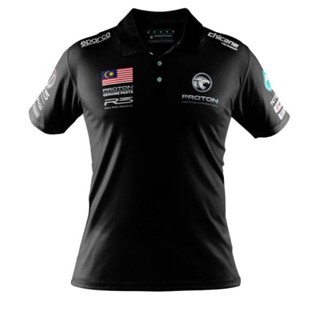 เสื้อโปโลแขนสั้นลําลอง พิมพ์ลายกราฟฟิค Baju Polo Hitam Proton Petrons Lelaki Motorsport Kereta สําหรับผู้ชาย