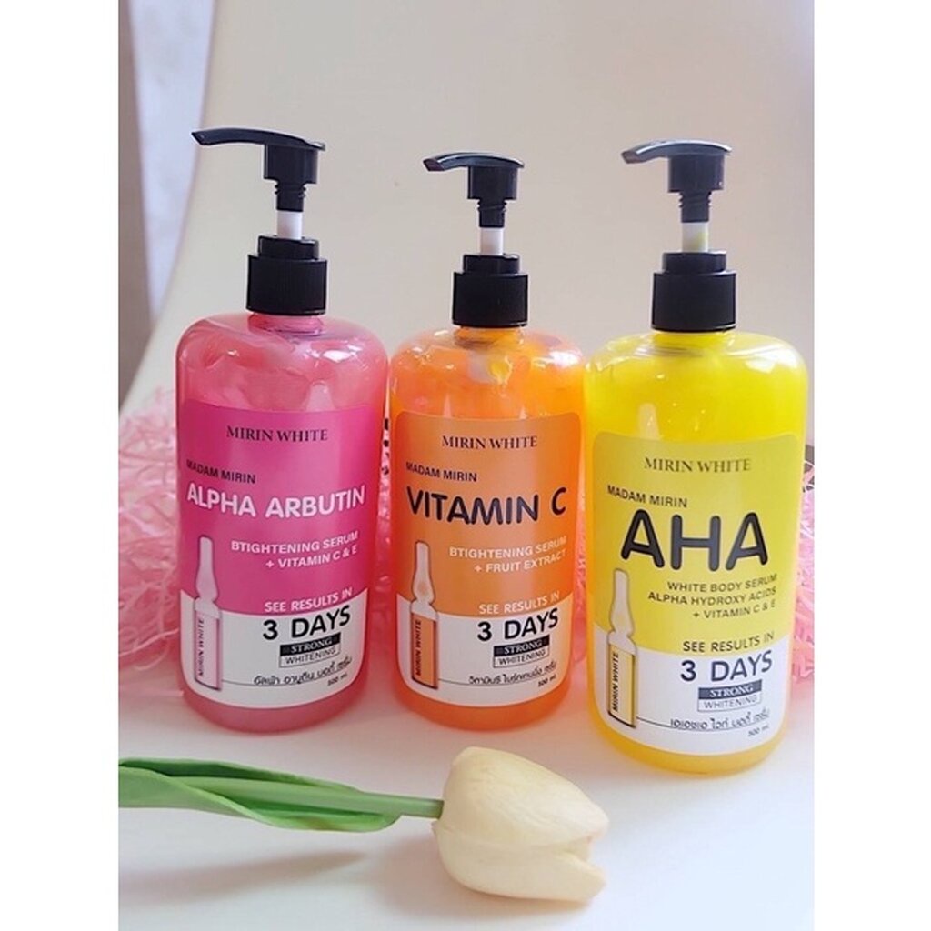 Mirin White Body Serum 500 ml เซรั่มผิวกาย 3 สูตร Alpha Arbutin , Vitamin C , AHA