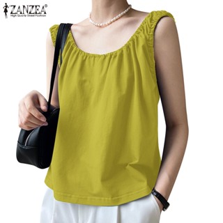 Zanzea ผู้หญิง แฟชั่น คอกลม แขนกุด เสื้อกล้าม อเนกประสงค์ แต่งระบาย