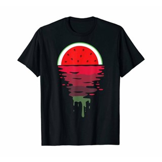 ดูดีนี่ การพิมพ์เสื้อยืด คอกลม แขนสั้น ผ้า cotton100% สบายและต่อต้านริ้วรอย Watermelon Lover Vaporwave Sunset