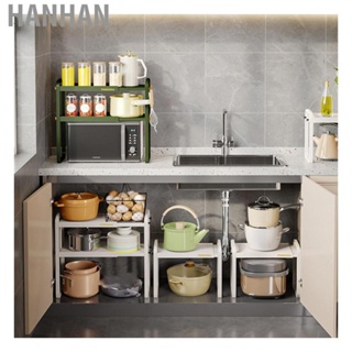 Hanhan Kitchen Storage Shelf  Plastic Telescopic Double Layers Kitchen Storage Rack  for Dorm