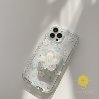 For เคสไอโฟน 14 Pro Max [Flower Transparent Pop Grip Airbag] เคส Phone Case For iPhone 14 Pro Max Plus 13 12 11 For เคสไอโฟน11 Ins Korean Style Retro Classic Couple Shockproof Protective TPU Cover Shell