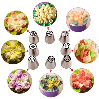 9 ชิ้น / เซต สเตนเลส รัสเซีย ดอกทิวลิป ไอซิ่ง ปลายท่อ หัวฉีด ขนม เคล็ดลับ