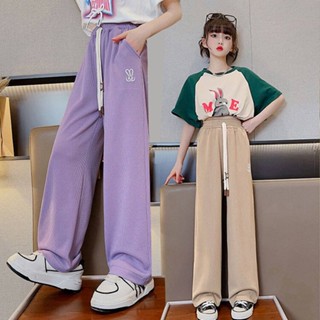 Girls Ice Silk Wide-Leg Pants Korean Style Fashionable Summer Loose Straight Trousers Girls Casual Sports Pants Anti Mosquito Pants v22X