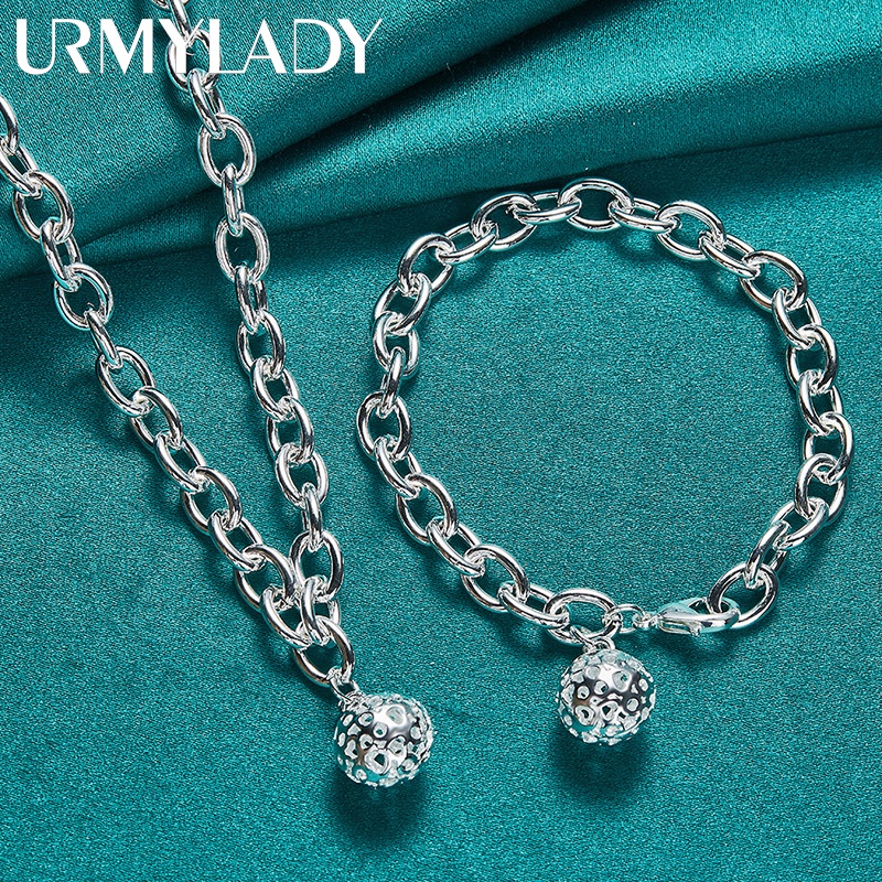 Urmylady ชุดสร้อยคอ สร้อยข้อมือ เงินสเตอร์ลิง 925 จี้ลูกบอลกลวง เครื่องประดับแฟชั่น สําหรับผู้หญิง งานแต่งงาน ปาร์ตี้