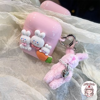 เคสหูฟังบลูทูธไร้สาย TPU นิ่ม แบบใส ลายการ์ตูนกระต่ายแครอท สีชมพู สไตล์เกาหลี สําหรับ Iphone 1 2 pro