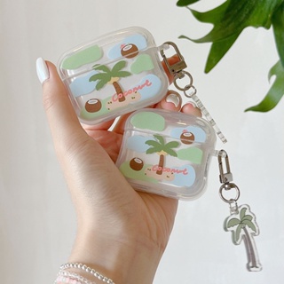 เคสหูฟังบลูทูธไร้สาย ลายต้นมะพร้าว พร้อมพวงกุญแจ สําหรับ AirPods Pro 1 2 3 Pro2