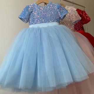 Girls Princess Dress Childrens First Year Sequins Dress Party Birthday Flower Girl Skirt(52)