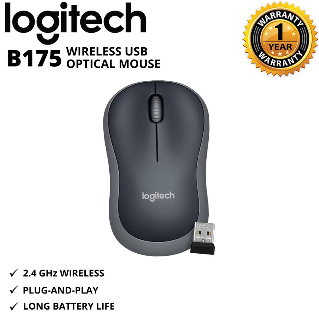 เมาส์ออปติคอล USB ไร้สาย Logitech B175 - สีดํา/เทา