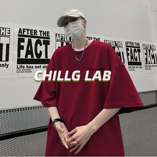 CHILLG LAB แขนสั้นผู้ชาย ins บวกขนาดฤดูร้อนหนักห้าจุดแบรนด์น้ำบนเสื้อด้านล่างถนนสูง