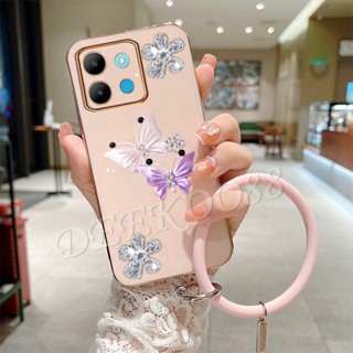 เคสโทรศัพท์มือถือ ลายผีเสื้อบินน่ารัก พร้อมสายคล้องมือ สีชมพู สําหรับ Infinix Note 30 Pro 30i VIP Smart 7 Plus HD 4G 5G Note30 30Pro