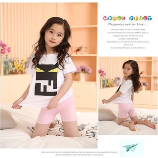 [Local Shipping] ๆ เลกกิ้งสําหรับ3-9ปี สาวสีขาวเอวสูงสามนาทีกางเกงมุมแบนกางเกงความปลอดภัยสําหรับเด็ก