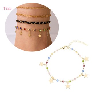 Time Boho-Beads สร้อยข้อมือโซ่ ลูกปัด ที่มีสีสัน ดาวสีทอง เสน่ห์ สร้อยข้อมือ เครื่องประดับ สําหรับฤดูร้อน