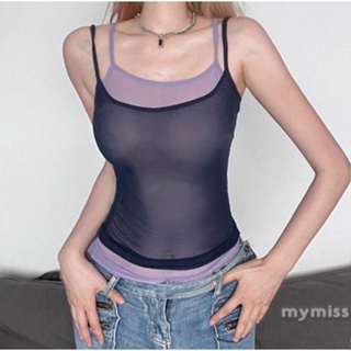 Mymiss1- เสื้อกล้าม แขนกุด เปิดหลัง ผ้าตาข่าย สีพื้น แฟชั่นฤดูร้อน สําหรับผู้หญิง