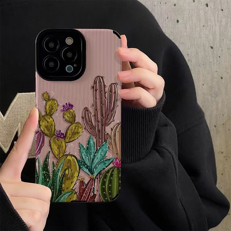เคสโทรศัพท์มือถือนิ่ม กันแตก ลายกระบองเพชร สําหรับ IPhone Apple 11 12 Pro Max X XR XS Max SE 7 Plus 8 Plus 13 Pro Max 14 Pro Max