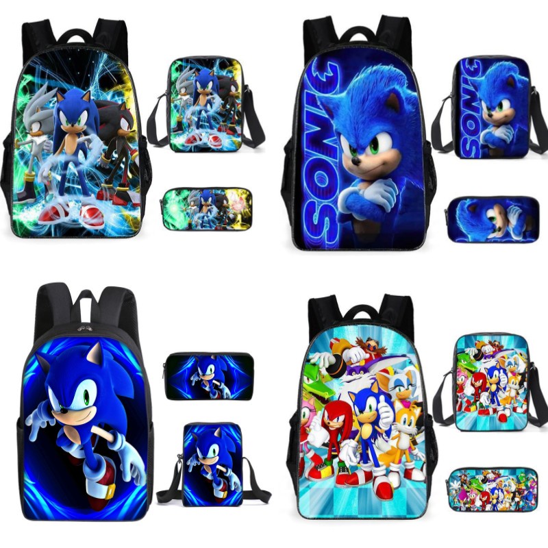 กระเป๋าเป้สะพายหลัง กระเป๋านักเรียน พิมพ์ลายการ์ตูนโซนิค Mochila แบบมีซิป สําหรับเด็กผู้ชาย และผู้หญิง จํานวน 3 ชิ้น
